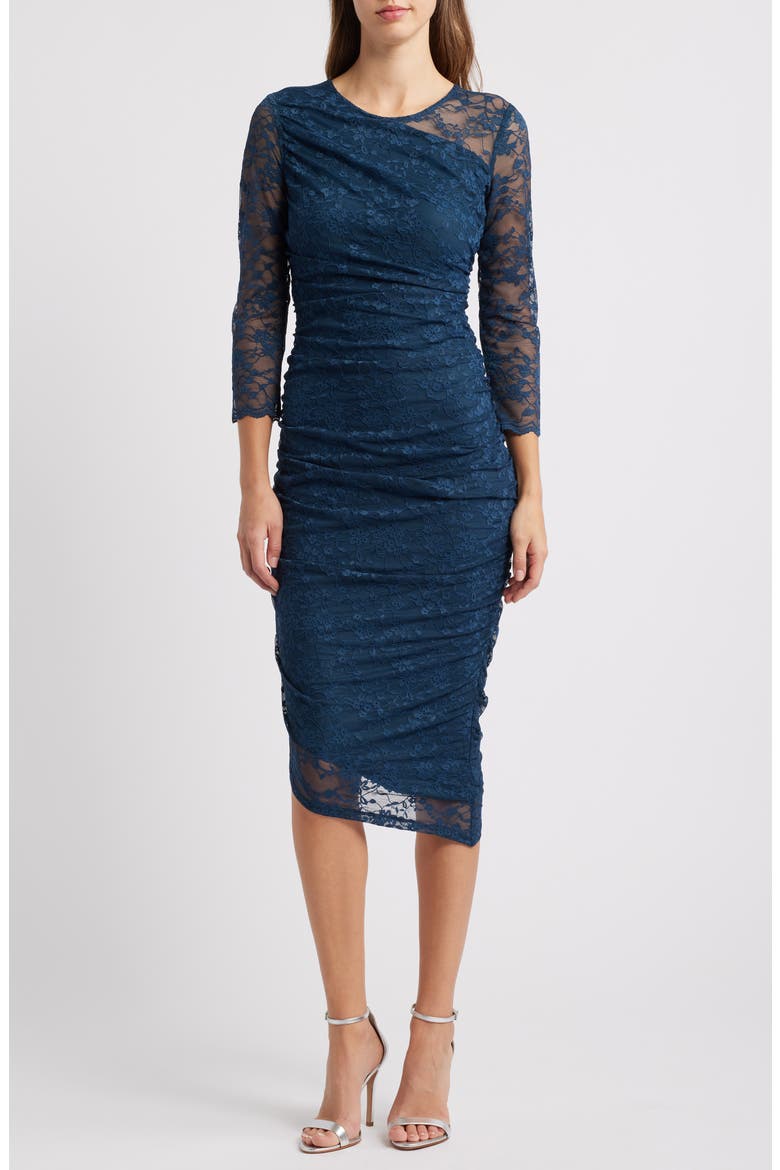 Long Sleeve Lace Body-Con Dress, Main, color, PEACOCK