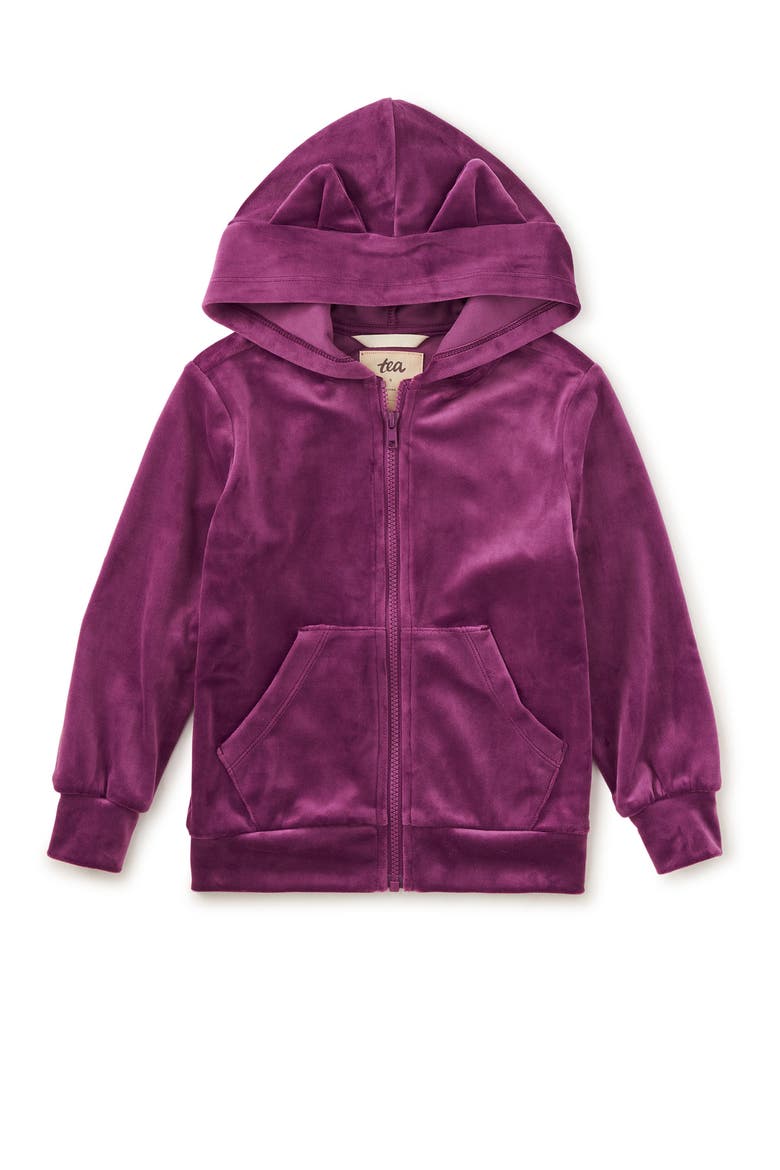Cat Ears Velour Hoodie, Main, color, Cosmic Berry