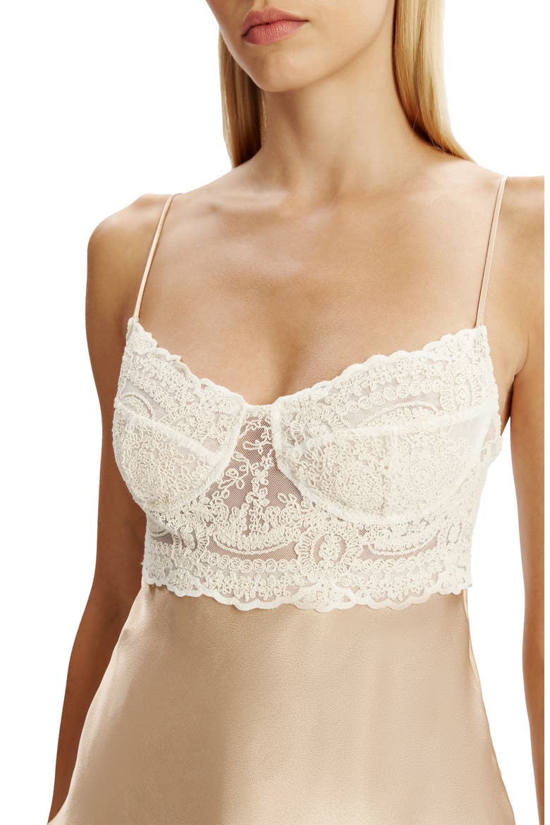 Tzariana Satin & Lace Camisole, Alternate, color, GOLDEN