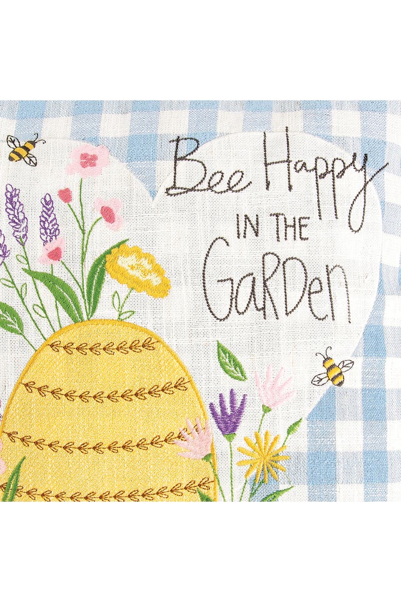 "Bee Happy In Garden" Blue Plaid Cotton Blend Accent Throw Pillow 18" x 18", Alternate, color, Blue