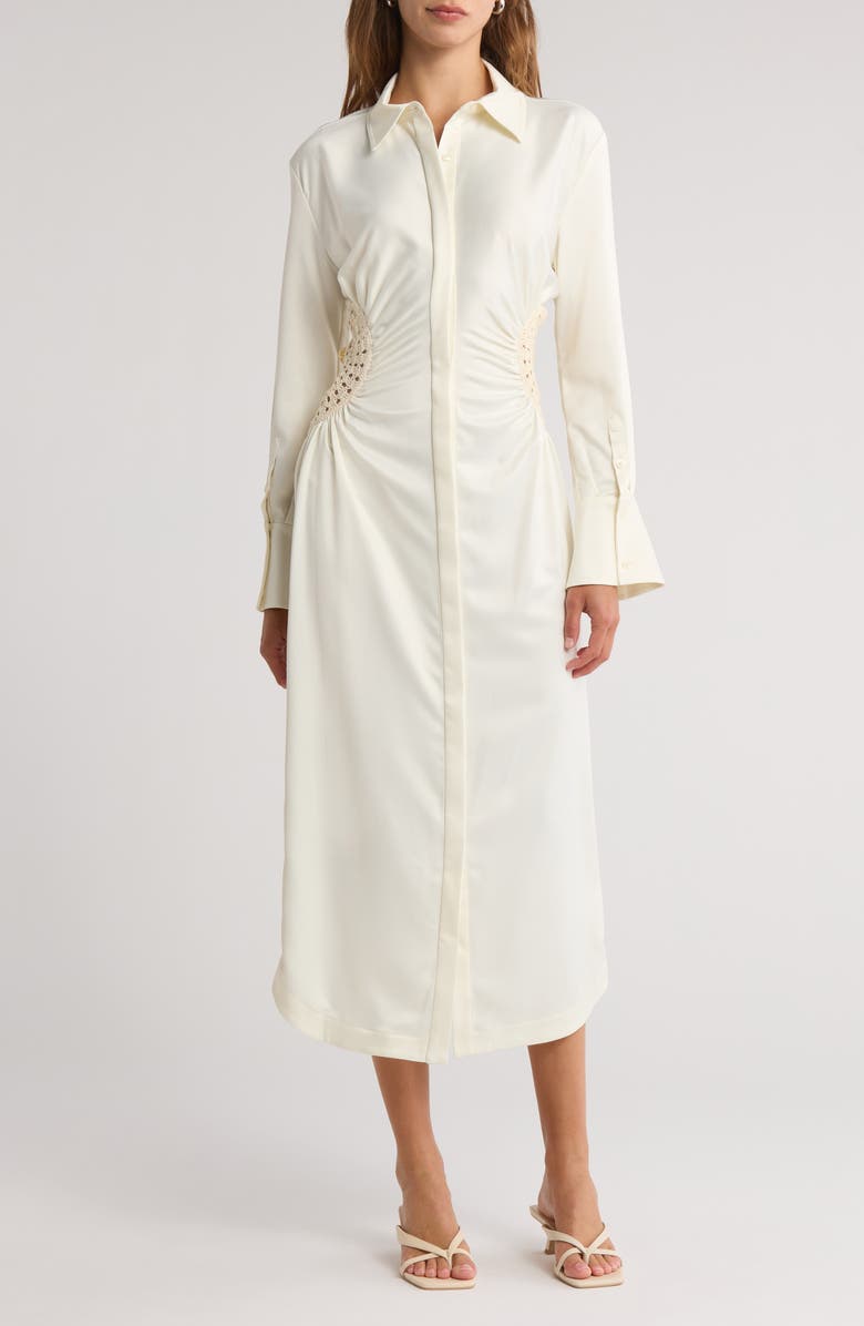 Simkhai Rhoda Fossil Crochet Combo Shirtdress, Main, color,