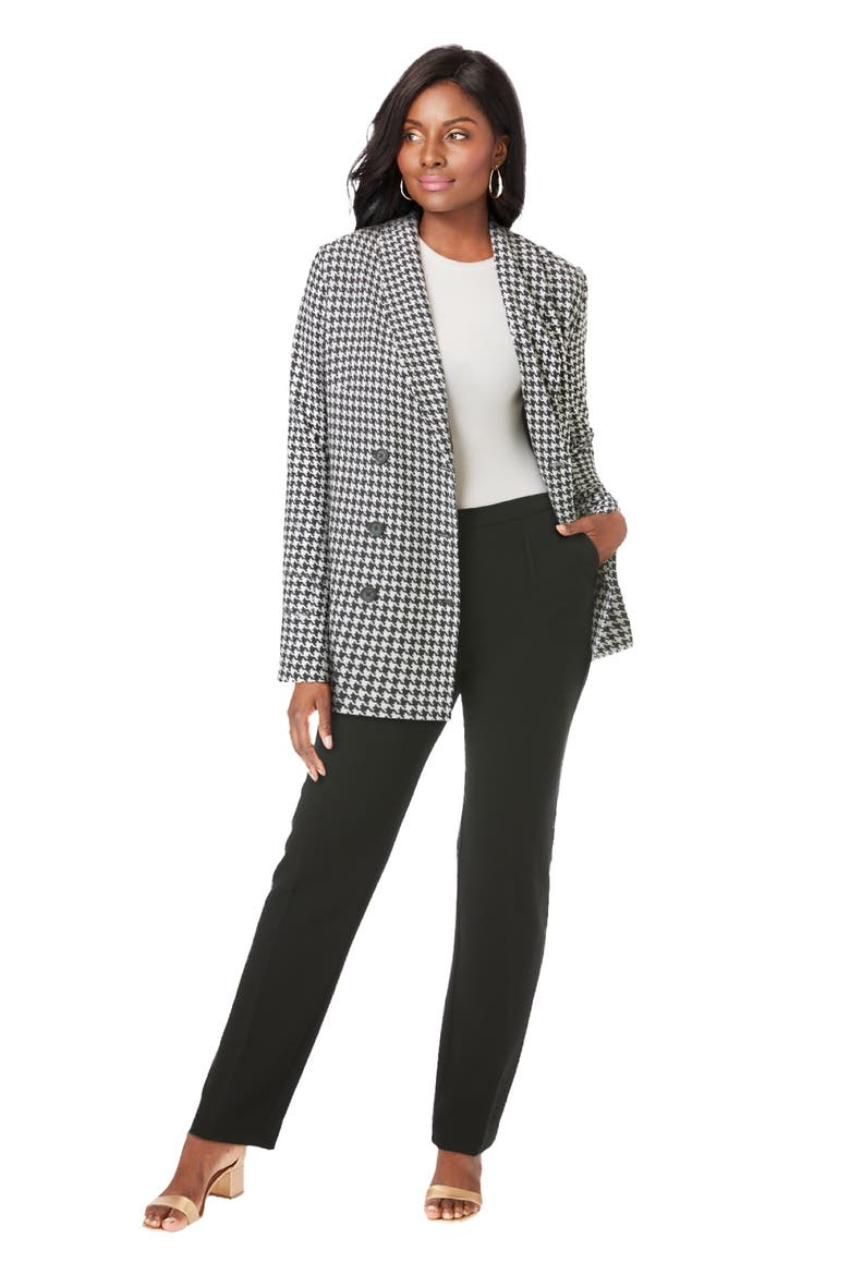 2-Piece Double-Breasted Pantsuit, Main, color, BLACK HOUNDSTOOTH