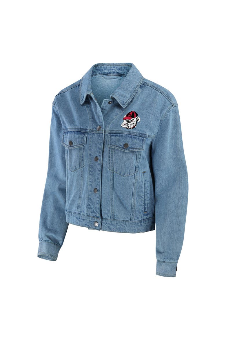 Women's WEAR by Erin Andrews Georgia Bulldogs Button-Up Denim Jacket, Alternate, color, Denim
