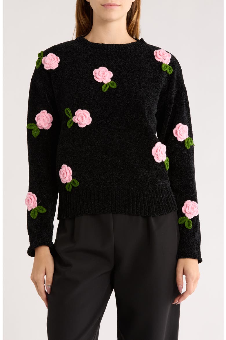 Rosie Floral Appliqué Sweater, Main, color, BLACK/ PEACH BEIGE