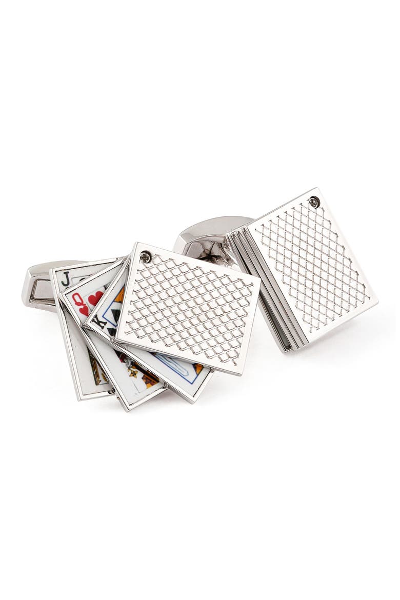 Playing Cards Cuff Links, Main, color, SILVER