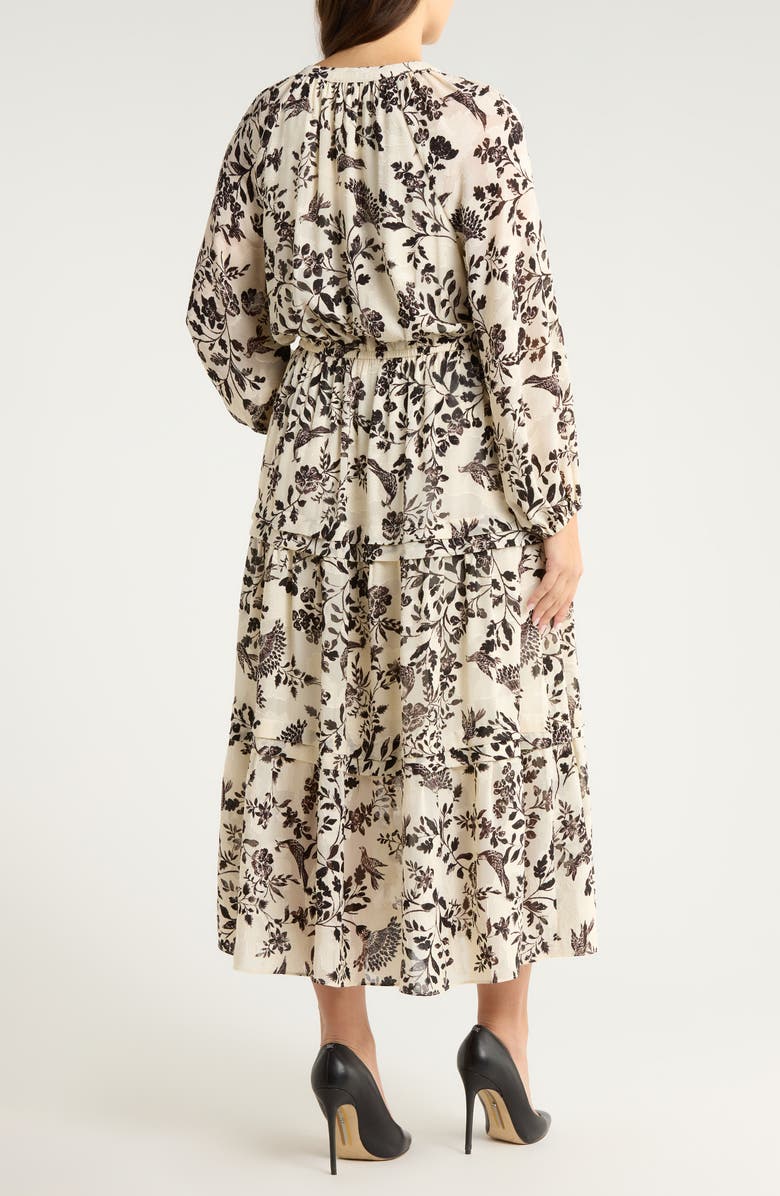 Anne Klein Floral Print Long Sleeve Dress, Alternate, color, Swan White/ Anne Black