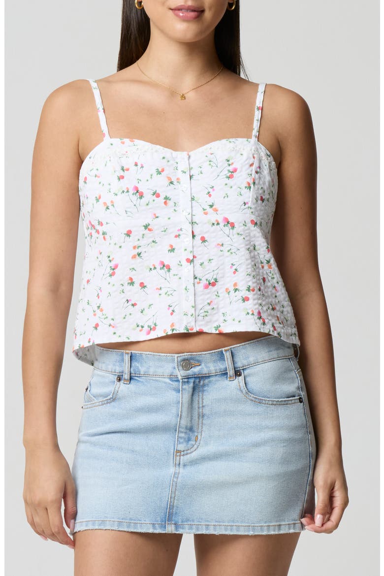Lace Trim Gingham Crop Stretch Cotton Camisole, Main, color, STRAWBERRY