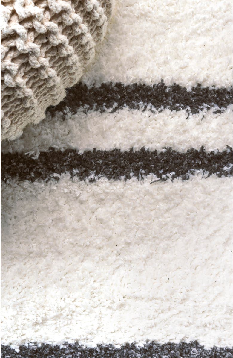 JONATHAN Y Petra Stripe Geometric Shag Area Rug, Alternate, color, White/Gray