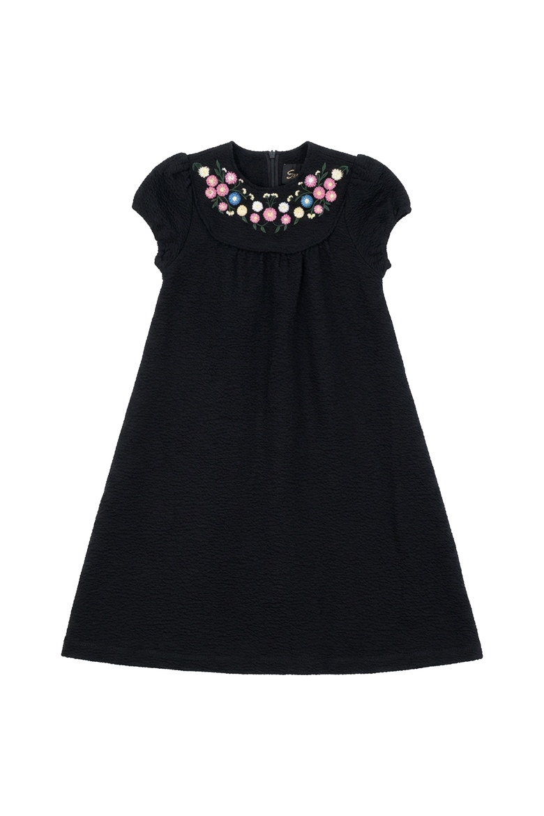 Girls Seersucker Embroidered Robe - Black, Alternate, color, Black