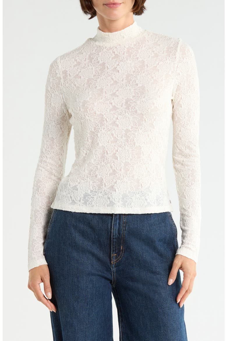 Mock Neck Lace Knit Top, Main, color, ANTIQUE WHITE
