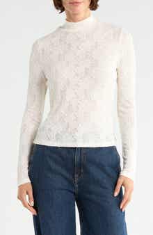 Mock Neck Lace Knit Top