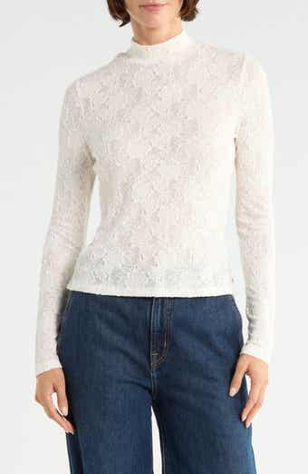 Mock Neck Lace Knit Top