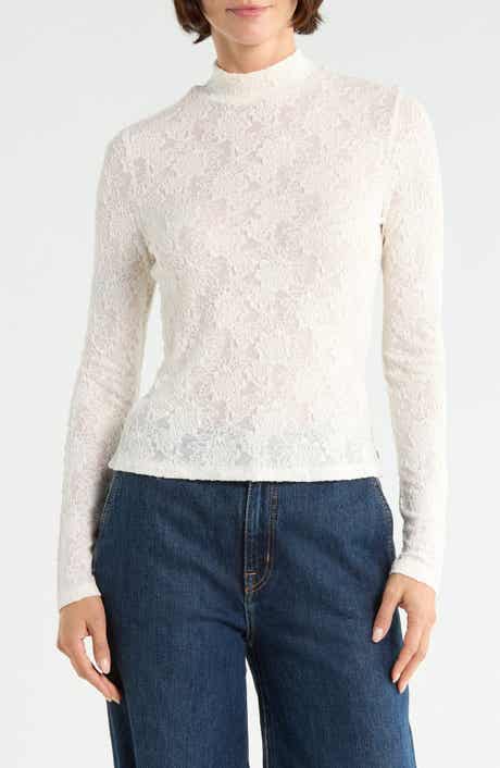 Mock Neck Lace Knit Top