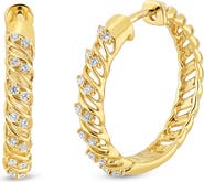 Bony Levy 18K Gold Florentine Diamond Hoop Earrings, 17mm (Online Trunk Show)