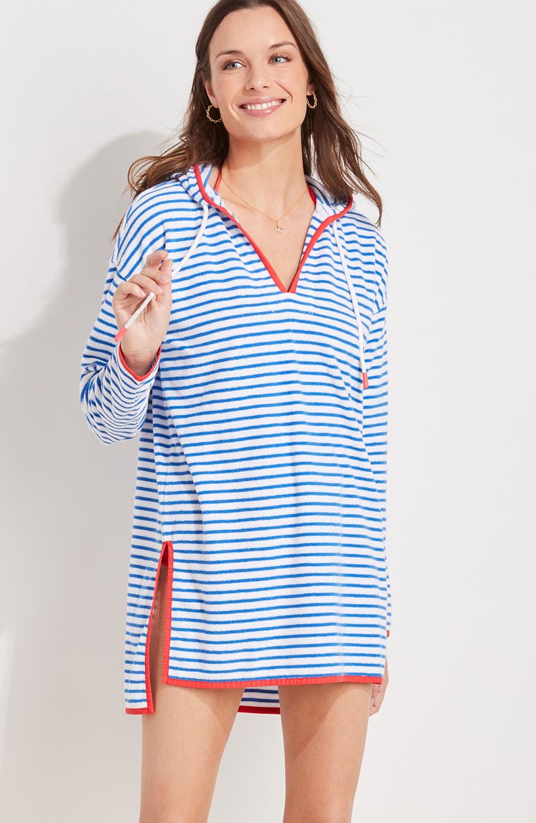 vineyard vines Long Sleeve Terry Cloth Hooded Cover-Up Dress, Alternate, color, 