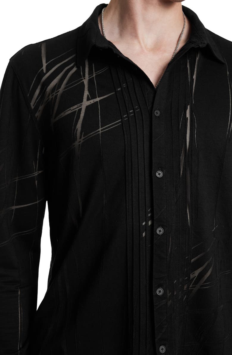 John Varvatos Phoenix Pleat Front Button-Up Shirt, Alternate, color, Black