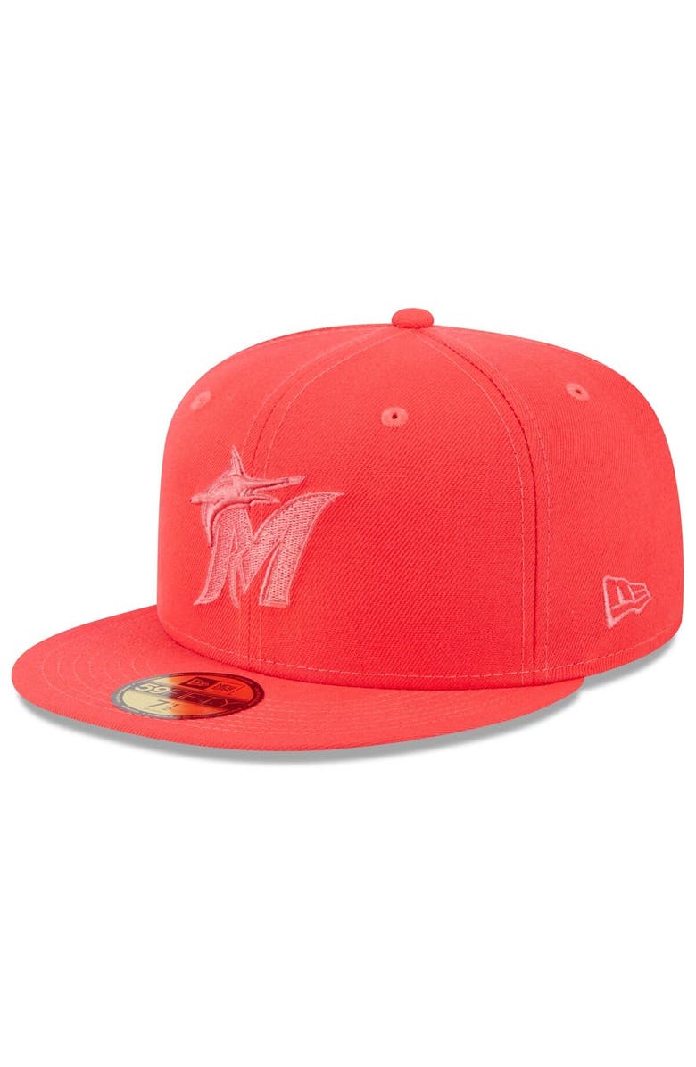 New Era Men's New Era Red Miami Marlins 2023 Spring Color Basic 59FIFTY Fitted Hat, Main, color,