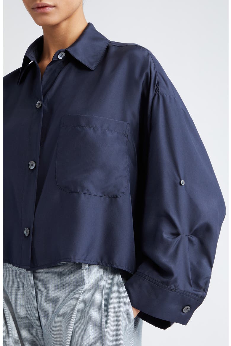Next Ex Crop Silk Button-Up Shirt, Alternate, color, MIDNIGHT
