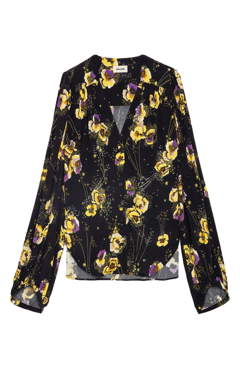 Zadig & Voltaire Turin Yoko Floral Diamanté Crepe Button-Up Shirt, Alternate, color, 