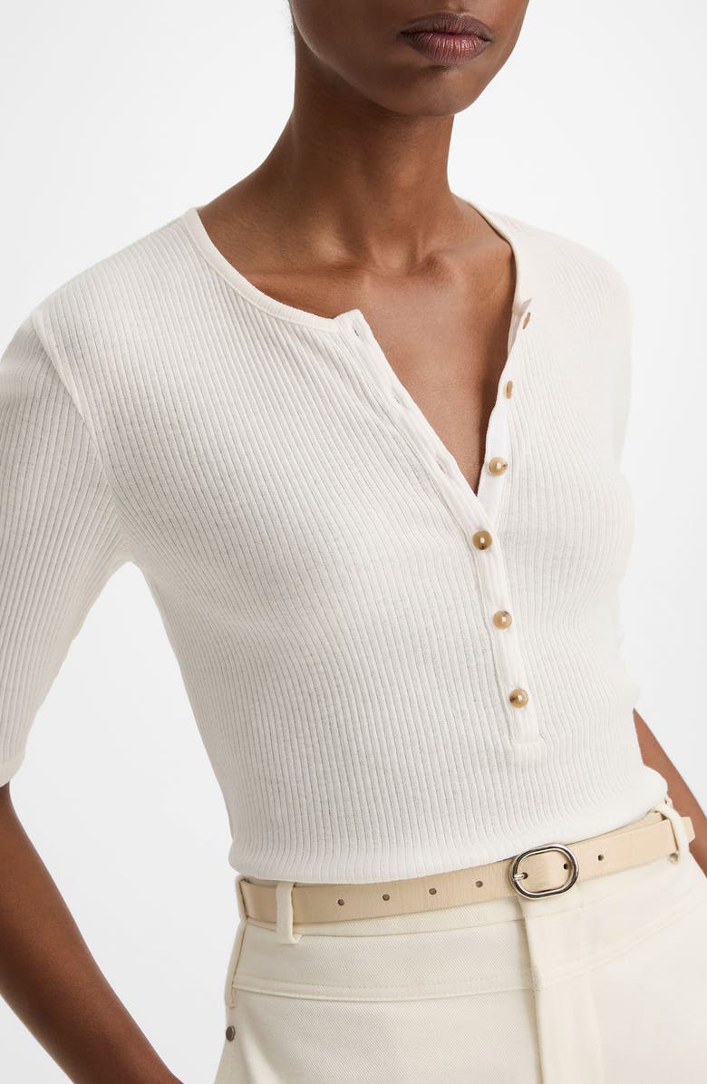 Vince Rib Knit Pima Cotton Henley, Alternate, color, Off White