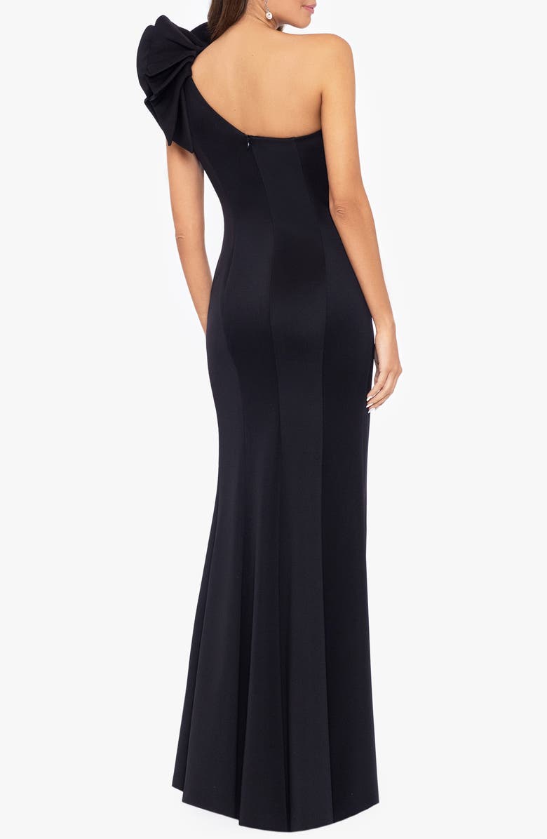 Betsy & Adam Ruffle One-Shoulder Trumpet Gown, Alternate, color, Black