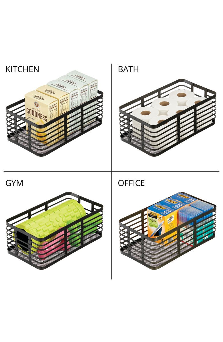 mDesign Metal Pantry Basket with Handles - Set of 2 - Matte Black, Alternate, color, Matte Black