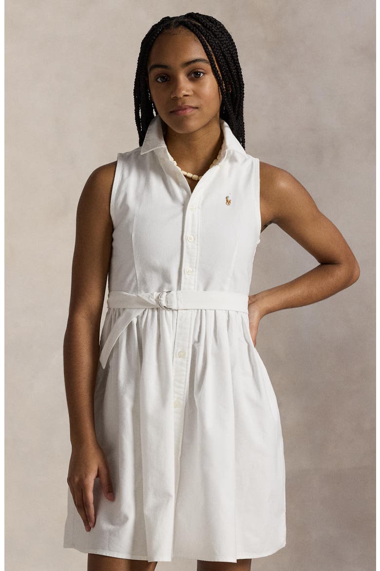 Kids' Sleeveless Cotton Oxford Dress, Alternate, color, WHITE