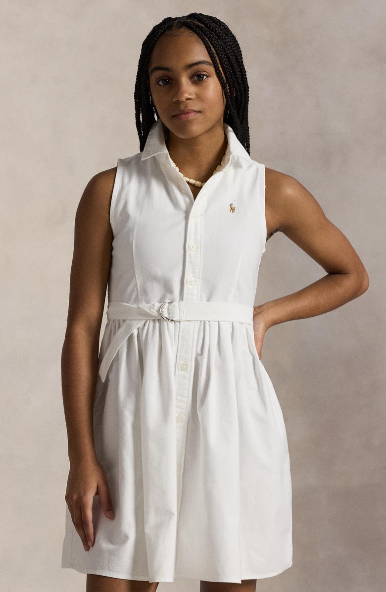 Polo Ralph Lauren Kids' Sleeveless Cotton Oxford Dress, Alternate, color, White