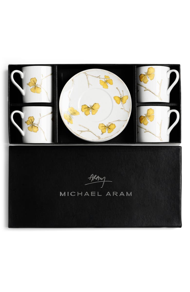 Michael Aram Butterfly Gingko Demitasse 9-Piece Set, Alternate, color, White/ Yellow