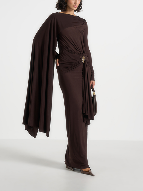 Edena Asymmetric Ruched Draped Maxi Dress