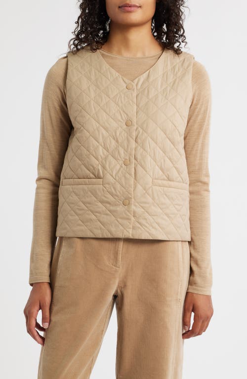 Eileen Fisher V-neck Quilted Vest In Burgundy