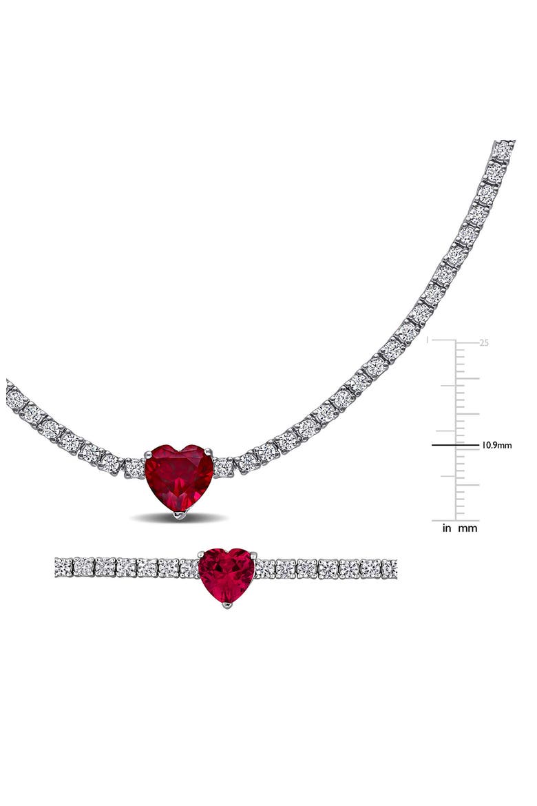 Lab Grown Ruby Heart & Lab Grown White Sapphire Tennis Necklace & Bracelet Set, Alternate, color, RED