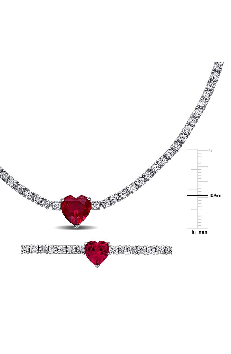 DELMAR Lab Grown Ruby Heart & Lab Grown White Sapphire Tennis Necklace & Bracelet Set, Alternate, color, 