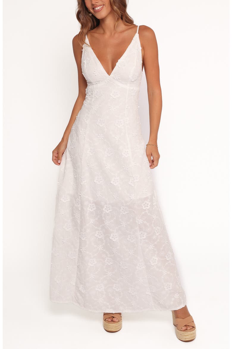 Ford Floral Embroidered A-Line Maxi Dress, Main, color, WHITE