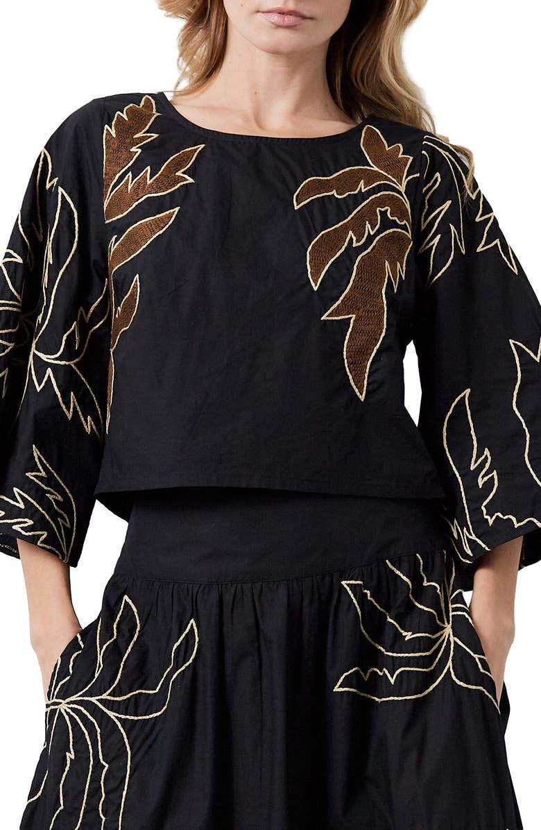 CIEBON Tyler Embroidered Crop Shirt, Main, color, Black/ Brown