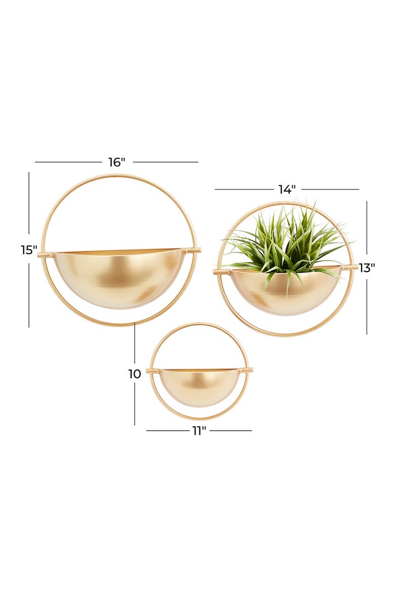 Goldtone Metal Indoor Outdoor Geometric Wall Planter - Set of 3, Alternate, color, GOLD