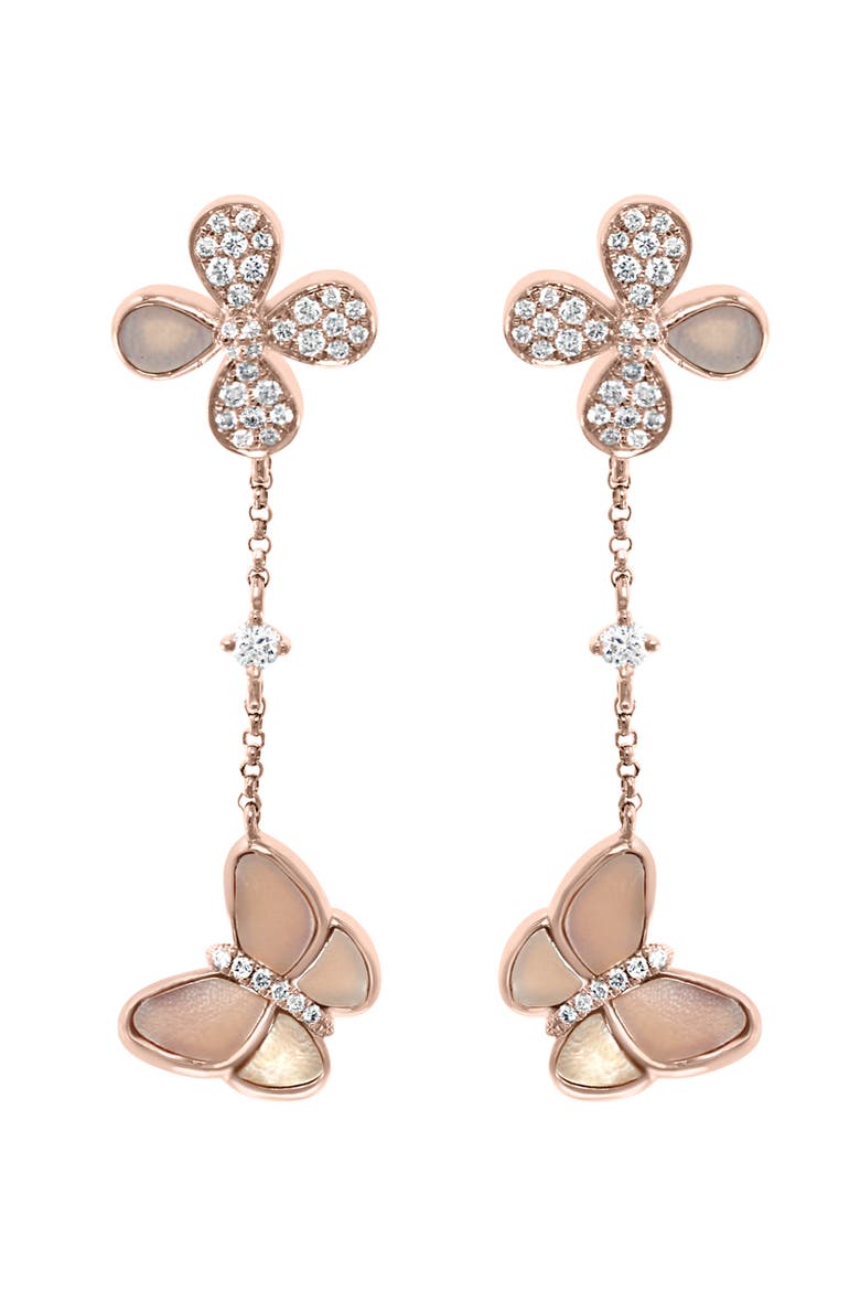 14K Rose Gold Diamond,Mother of Pearl Earrings, Main, color, Hematite and FW Blush Pearl