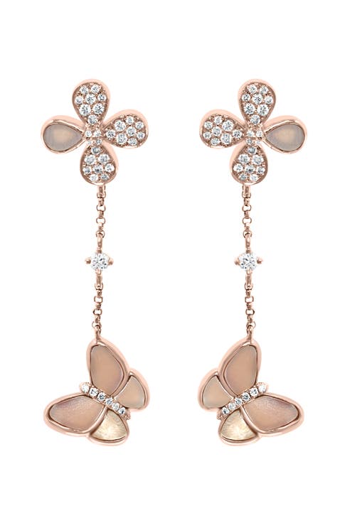 14K Rose Gold Diamond,Mother of Pearl Earrings