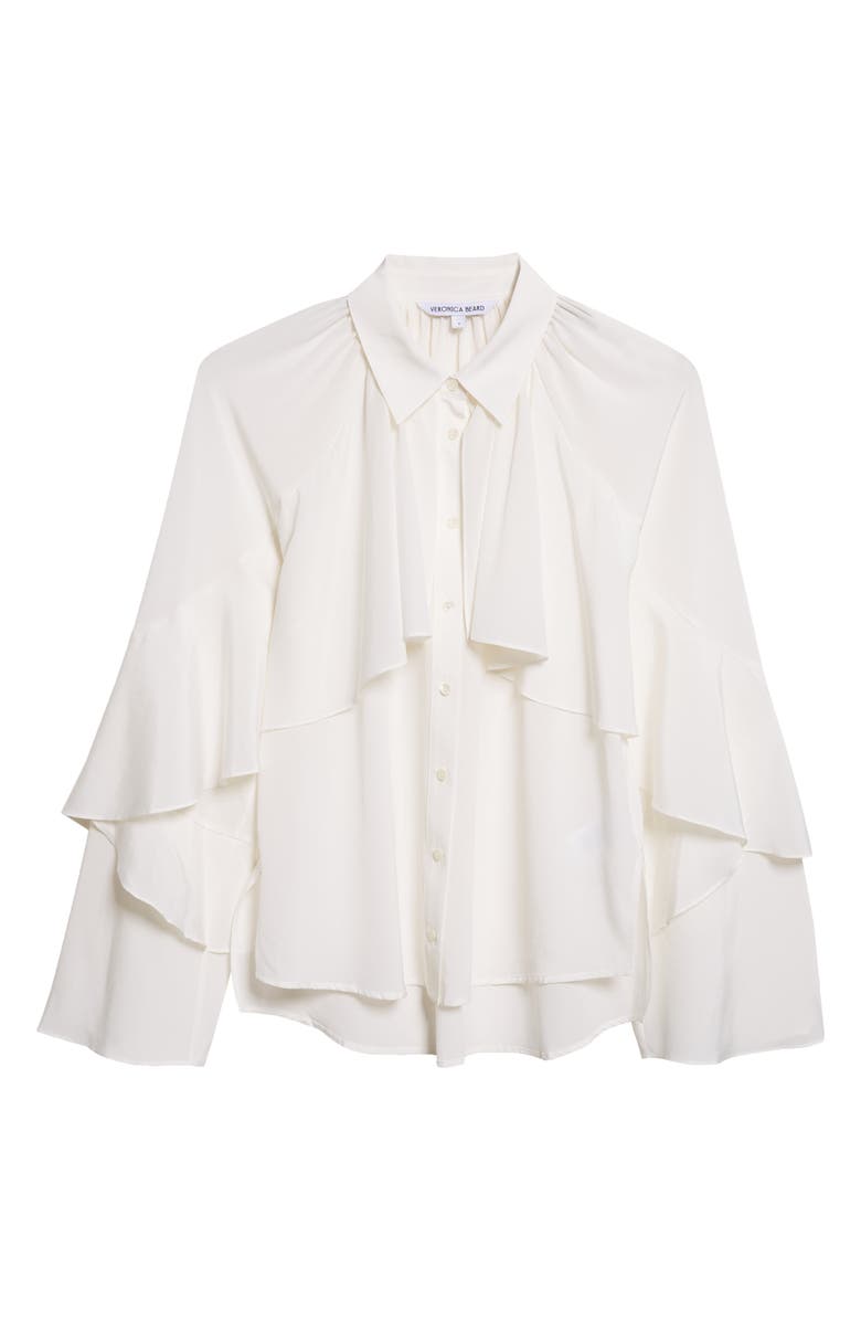 Veronica Beard Demaris Ruffle Stretch Silk Button-Up Shirt, Alternate, color, Dove