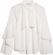 Veronica Beard Demaris Ruffle Stretch Silk Button-Up Shirt