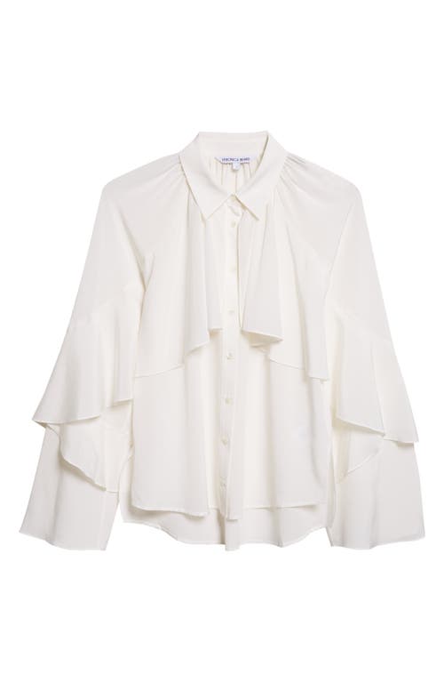 Veronica Beard Demaris Ruffle Stretch Silk Button-up Shirt In White