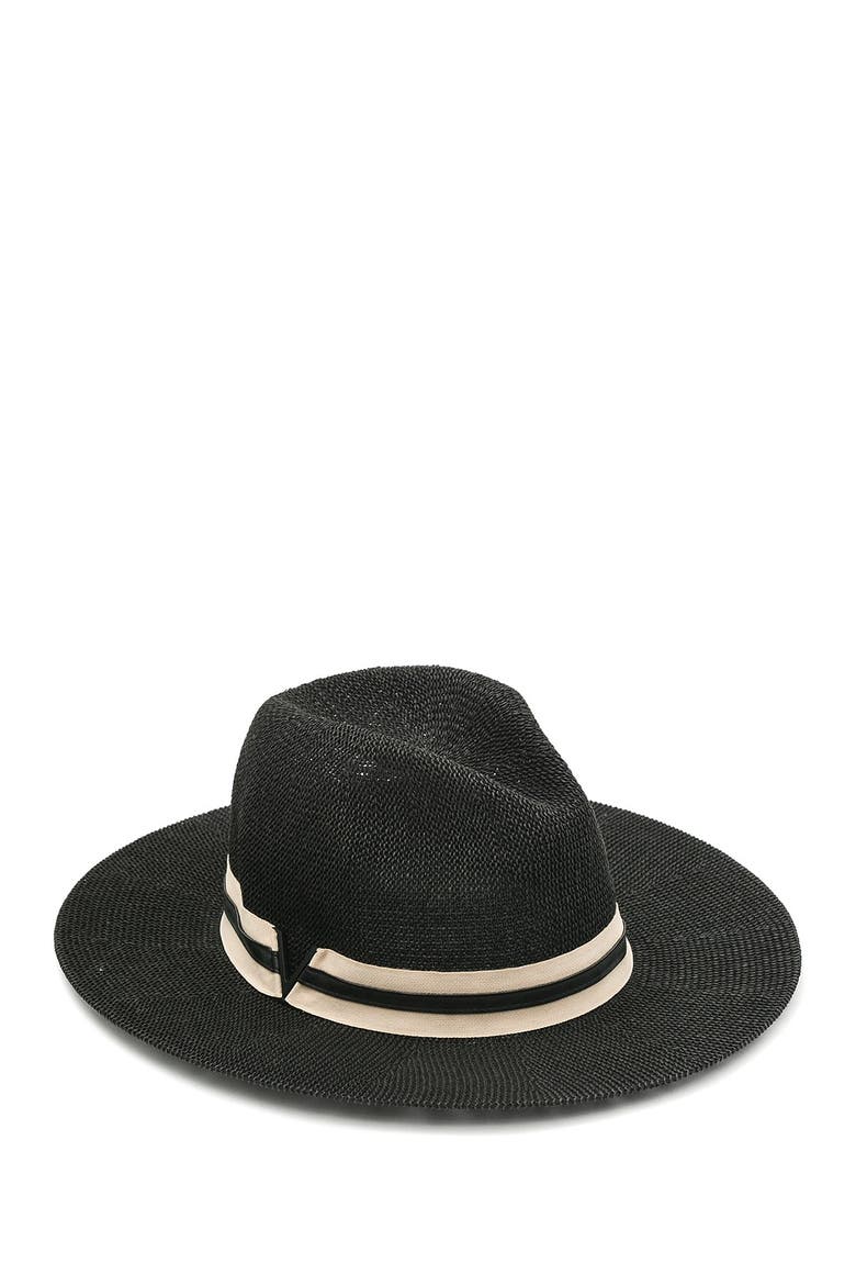 Grosgrain Faux Leather Band Panama Hat, Main, color, BLACK