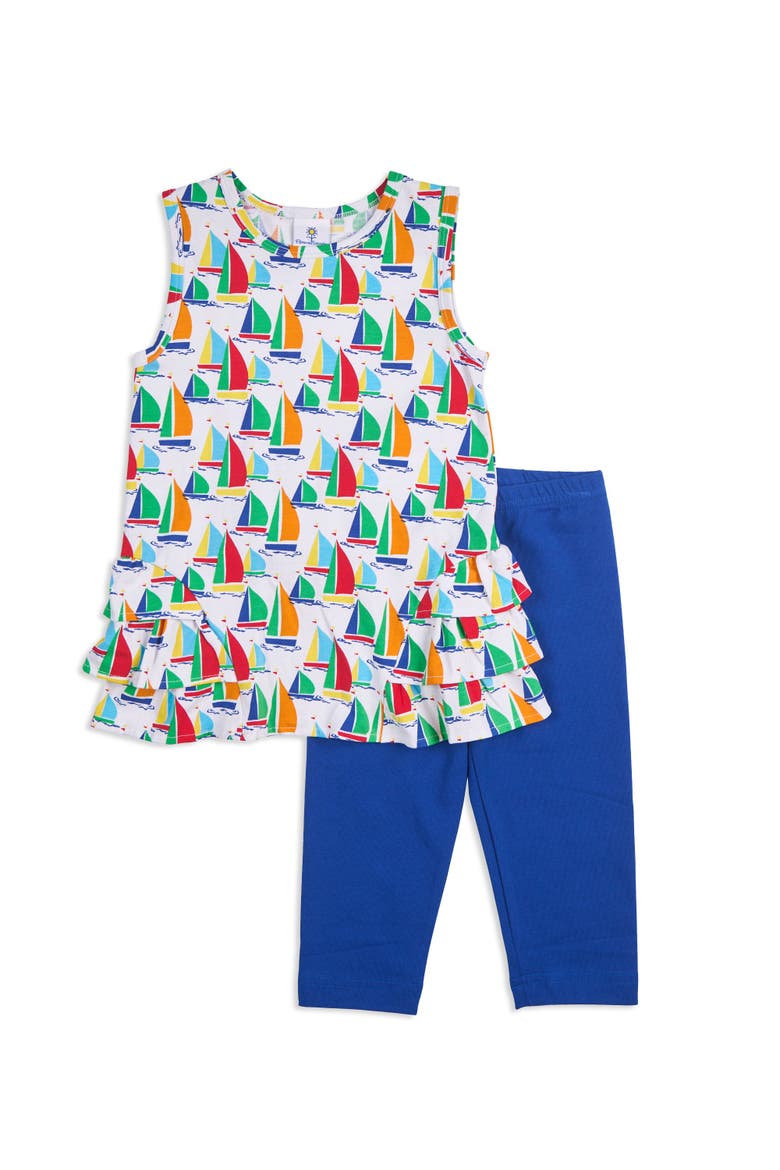 Sailboat Print Tunic with Capri Leggings, Main, color, White / Multicolor