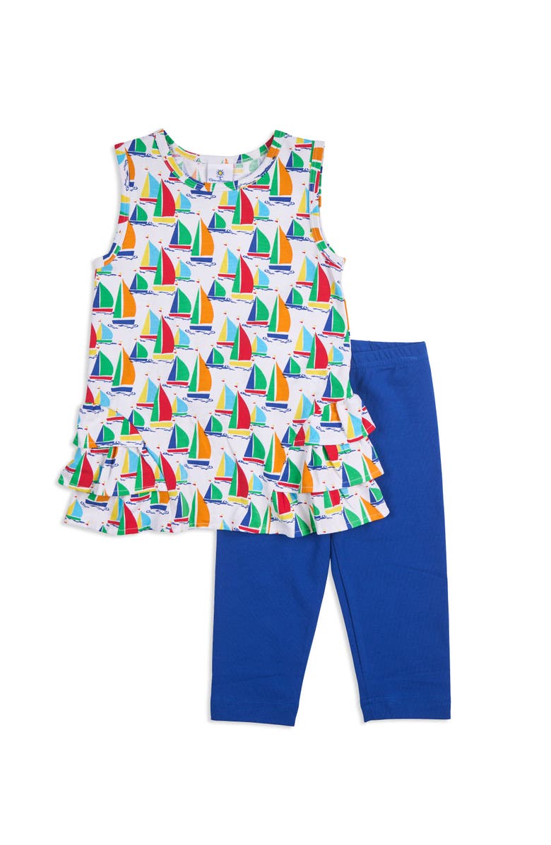 Florence Eiseman Sailboat Print Tunic with Capri Leggings, Main, color, White / Multicolor