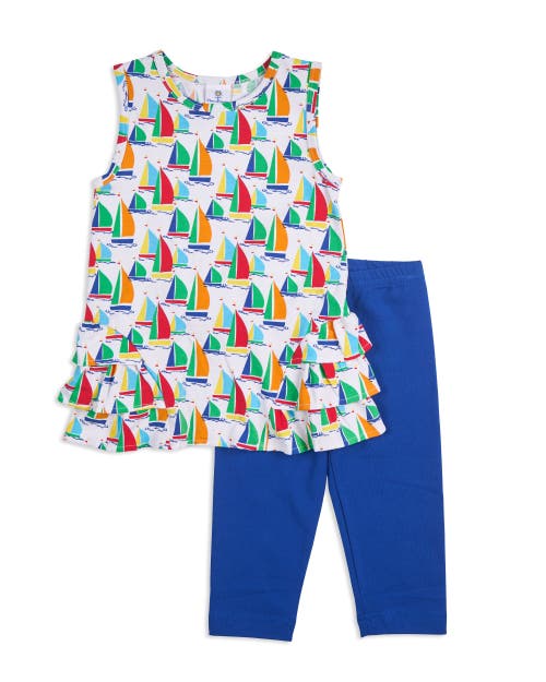 Florence Eiseman Sailboat Print Tunic With Capri Leggings In White/multicolor