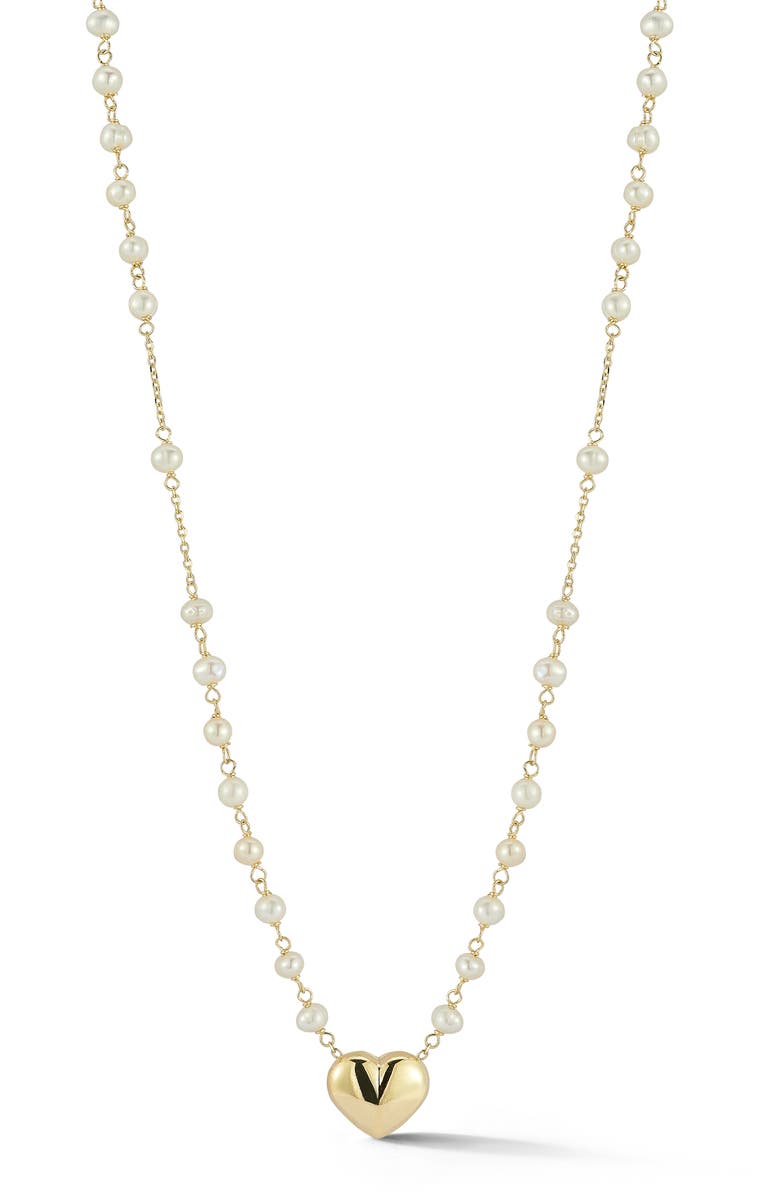 Ember Fine Jewelry Freshwater Pearl Beaded Heart Pendant Necklace, Main, color,
