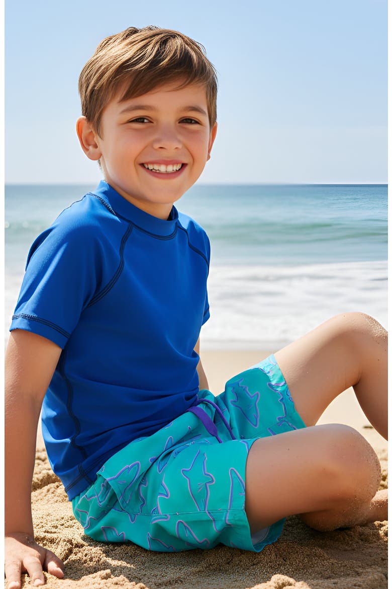 Boys Neon Sharks Print Board Shorts, Alternate, color, Multicolor