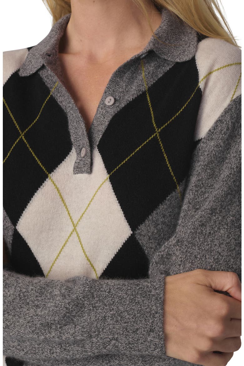 Argyle Cashmere Polo Sweater, Alternate, color, CHARCOAL ARGYLE
