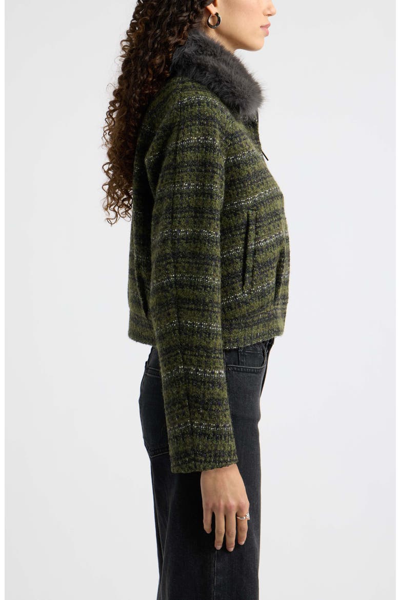 Tweed Bomber Jacket with Faux Fur Collar, Alternate, color, OLIVE TWEED