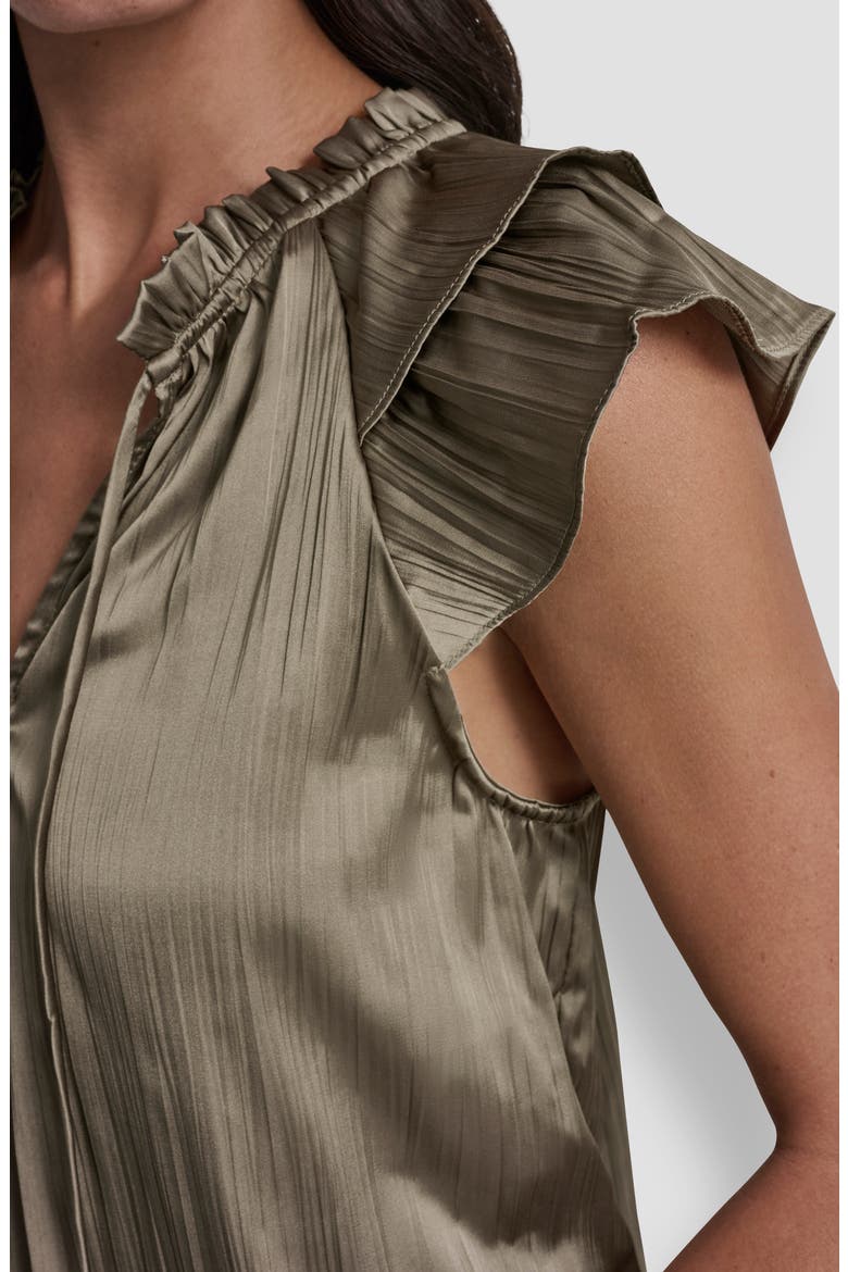 Pleated Tie Front Satin Top, Alternate, color, LIGHT FATIGUE